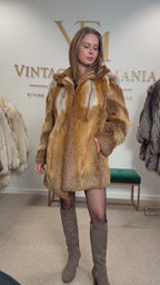 Red Fox Fur Coat, Large, Hooded