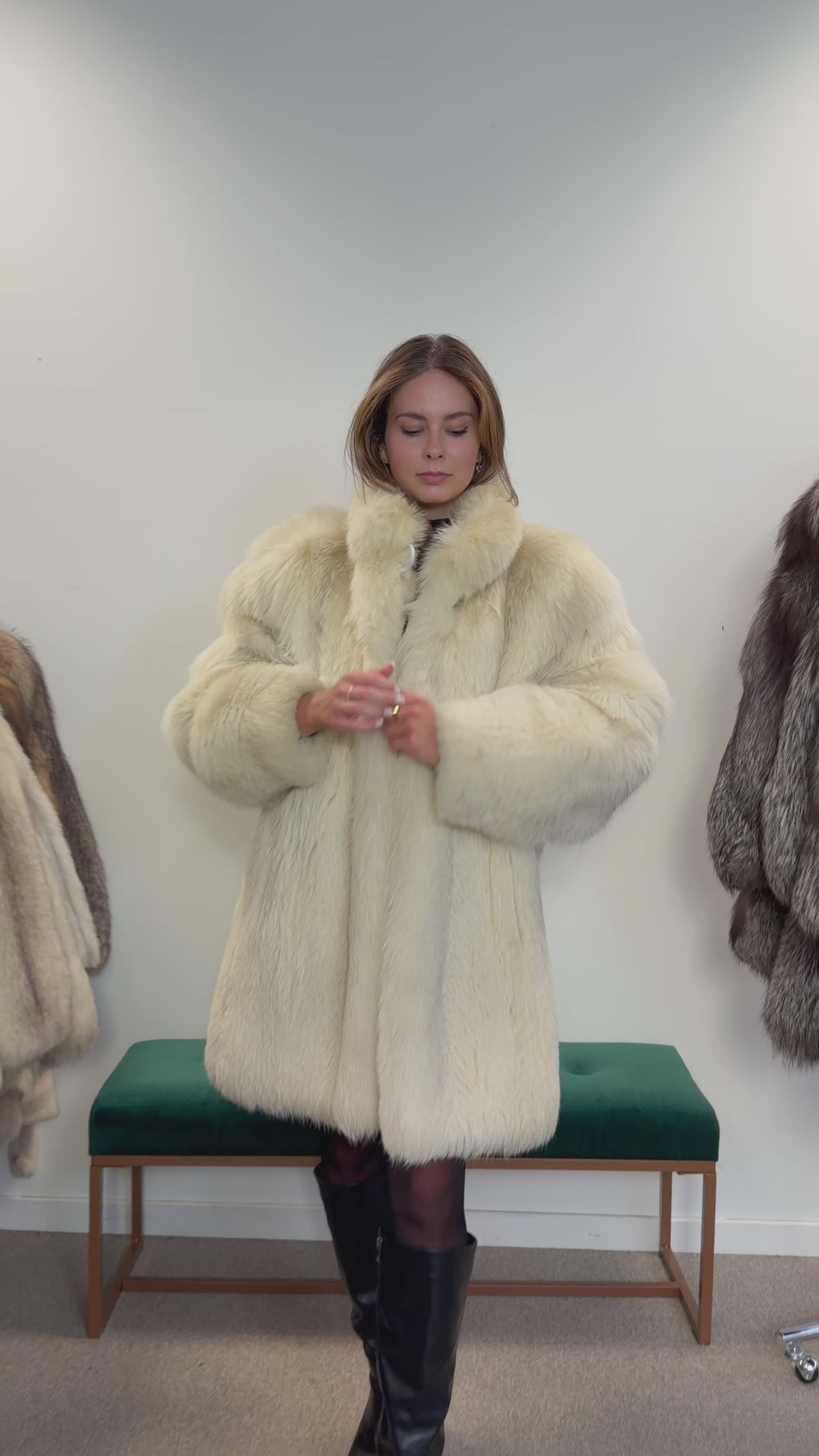 White Arctic Fox Real Fur Coat, Size XL
