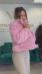 Short Pink Dyed Mink Fur Jacket, Medium, New