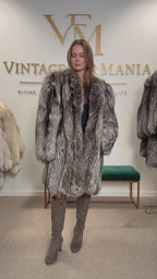 Silver Fox Fur Coat, XL, Collarless, Rare Style