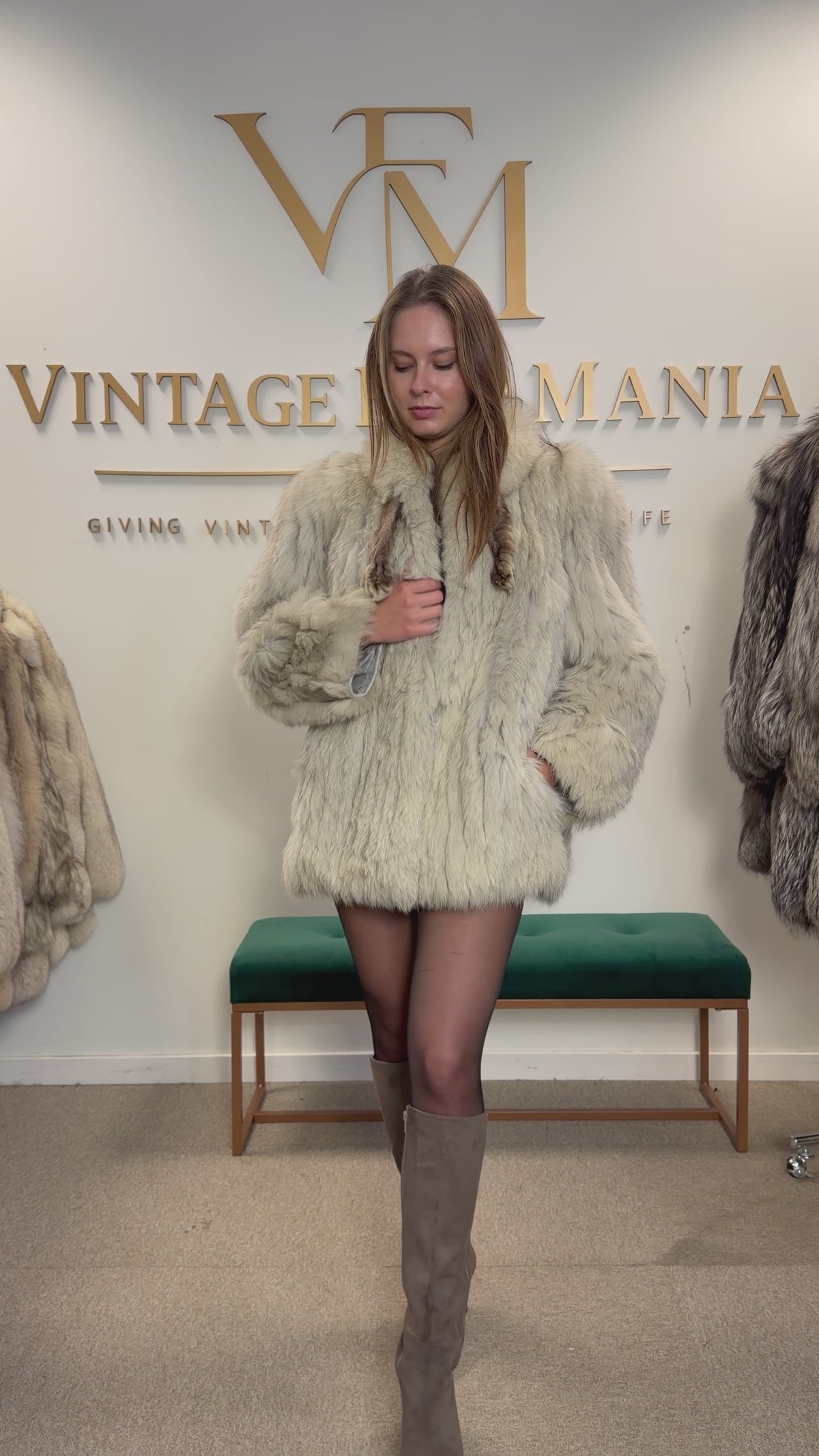 White SAGA Fox Fur Jacket, Medium