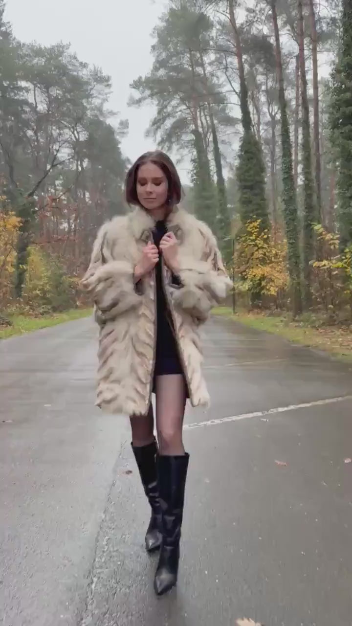 Cross Mink Fur Coat, XL Size, Mink Fur Coat, White Mink Coat, Women's Fur Coat, Vintage Fur Coat, Real Fur Coat, Cross Mink, White Mink Fur