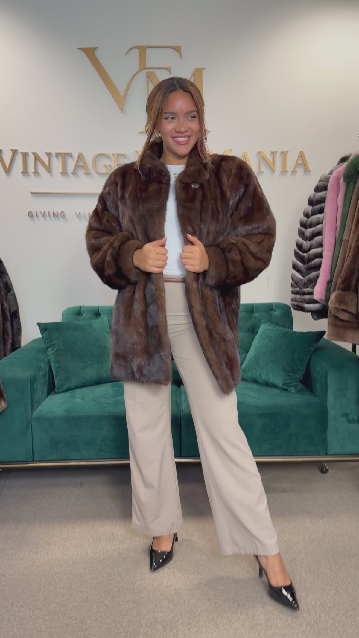 Dark Brown Mink Fur Jacket, XXL, Oversize