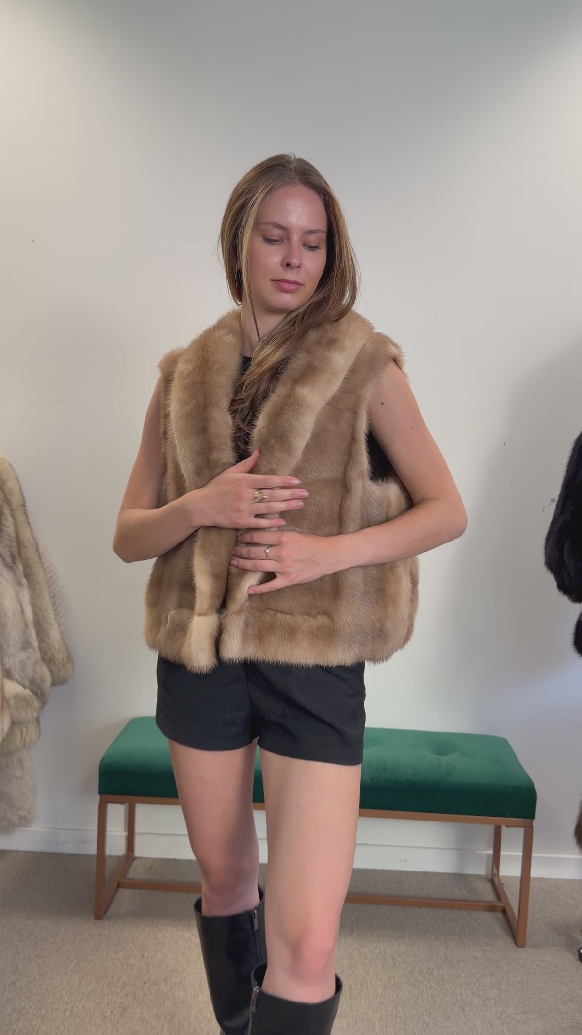 Pastel Mink Fur Vest, Medium, Open Front