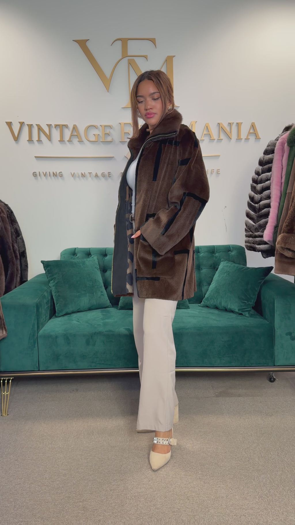 Sheared Mink Fur Coat, Large, Designer with Zipper, New