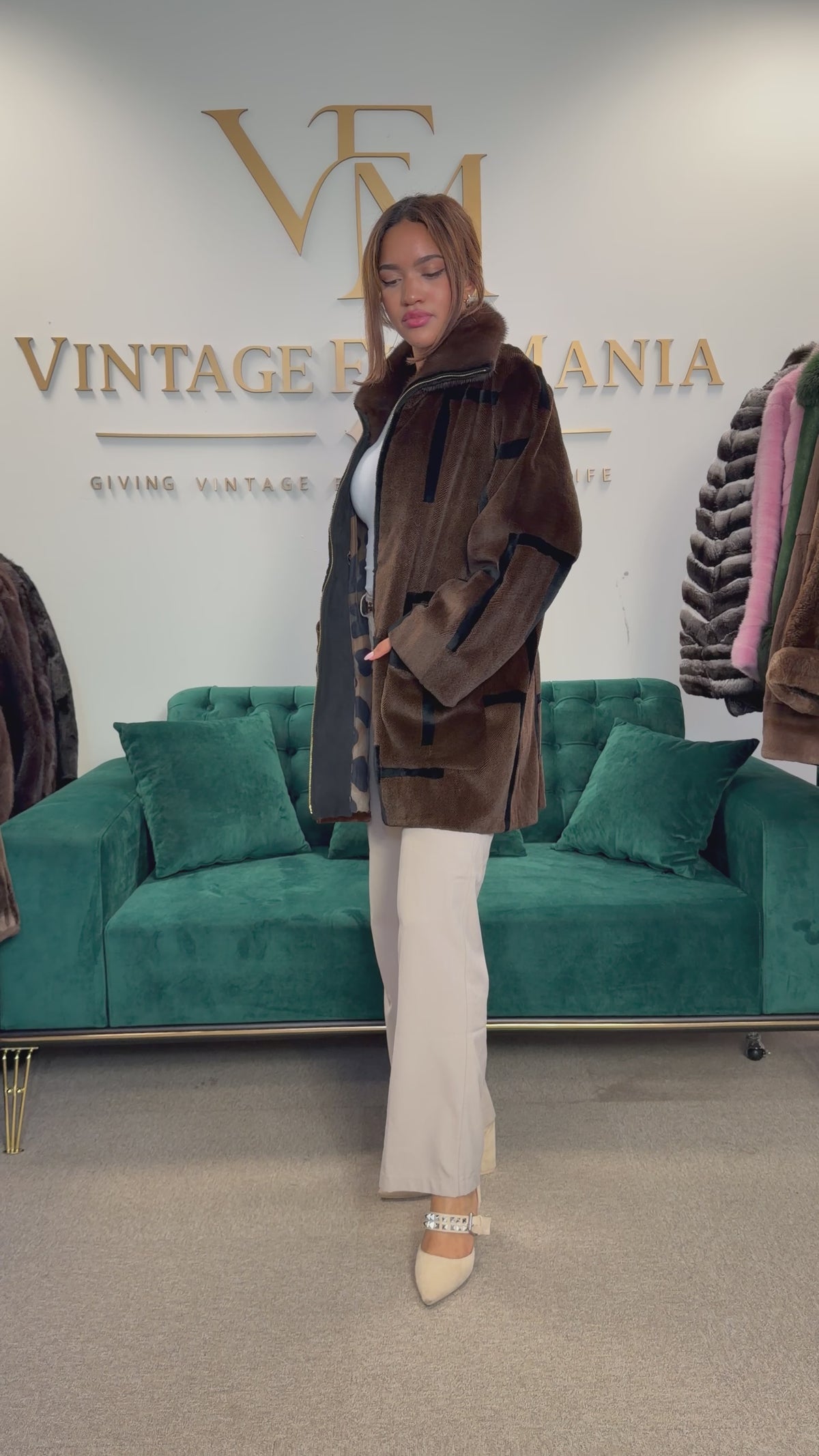 Sheared Mink Fur Coat, Large, Designer with Zipper, New