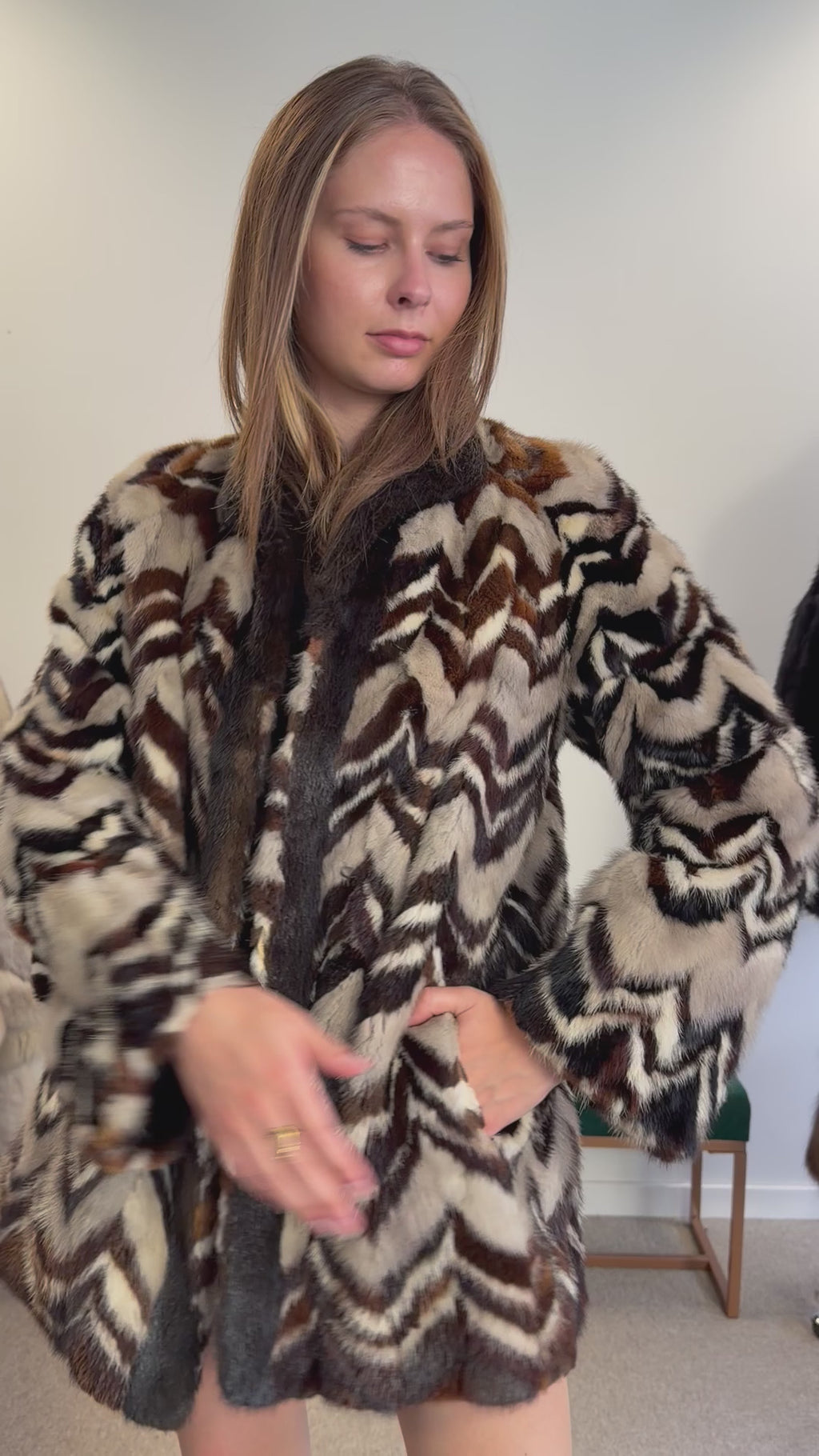Unique Mink Fur Jacket, Mixed Pelt, speacial Design