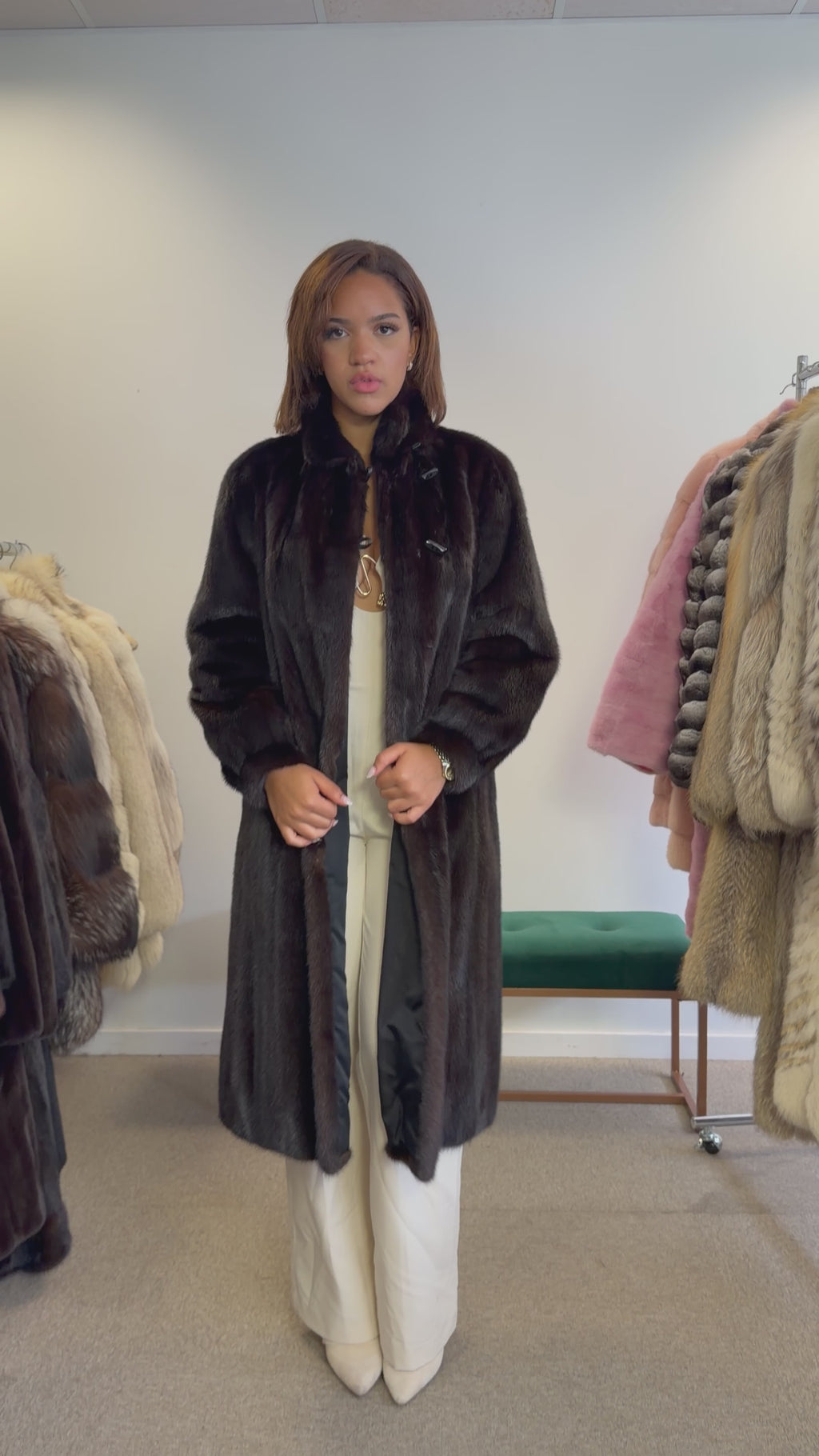Mink Fur Coat, Dark Brown, Medium