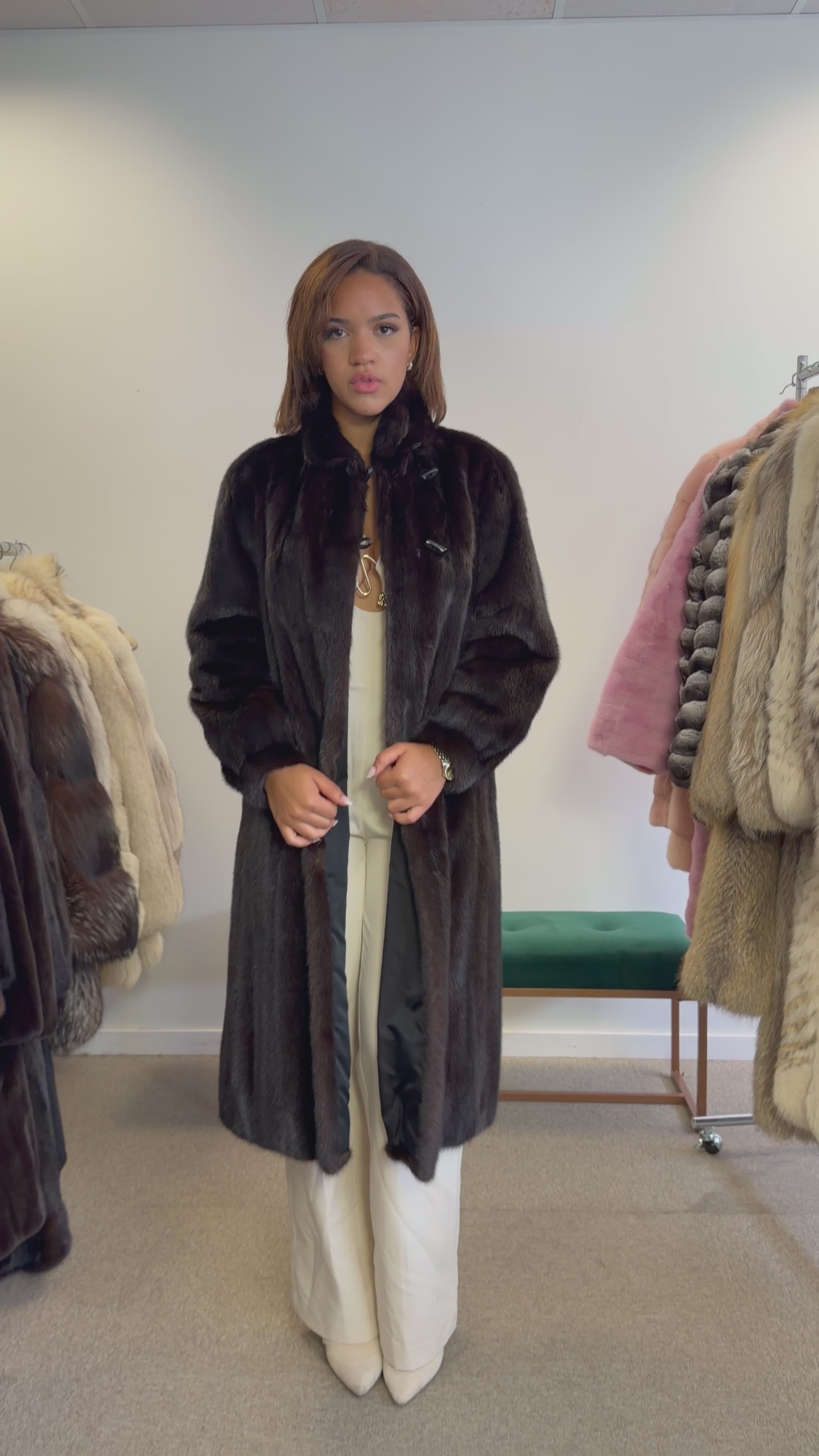 Mink Fur Coat, Dark Brown, Medium