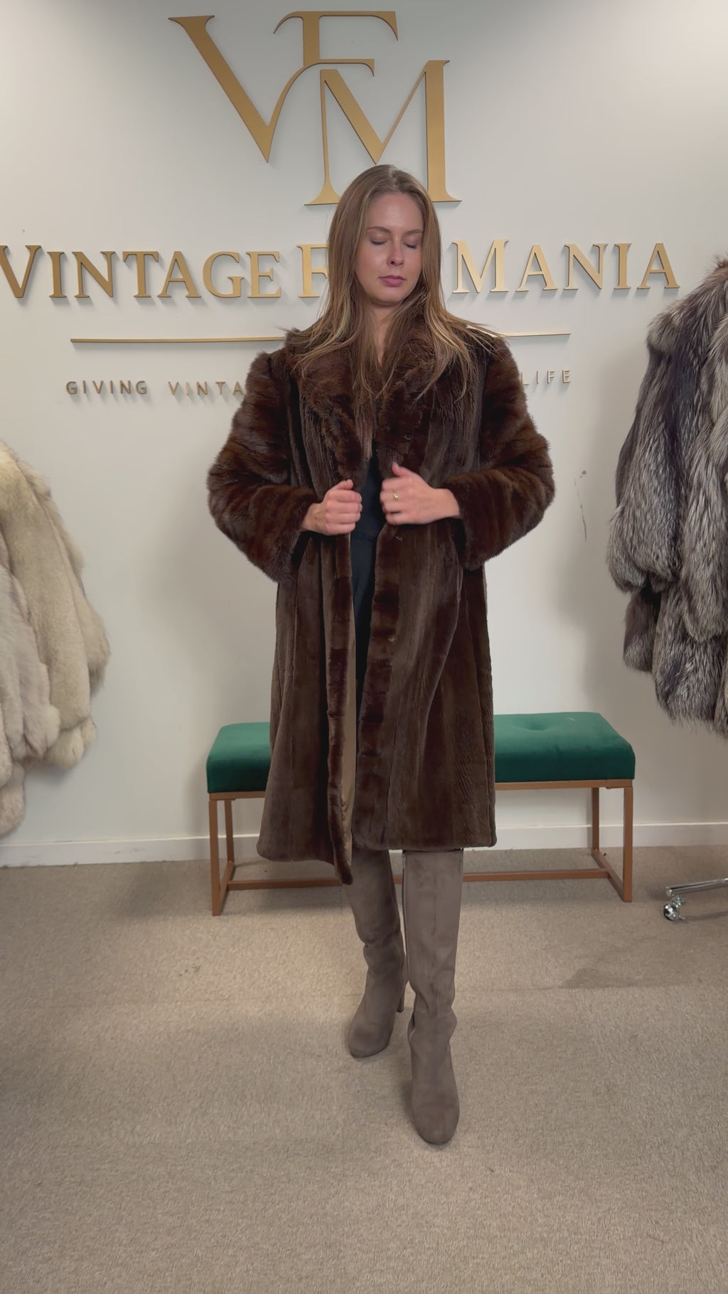 Brown Sheared Mink Fur Coat, Large, High Quality