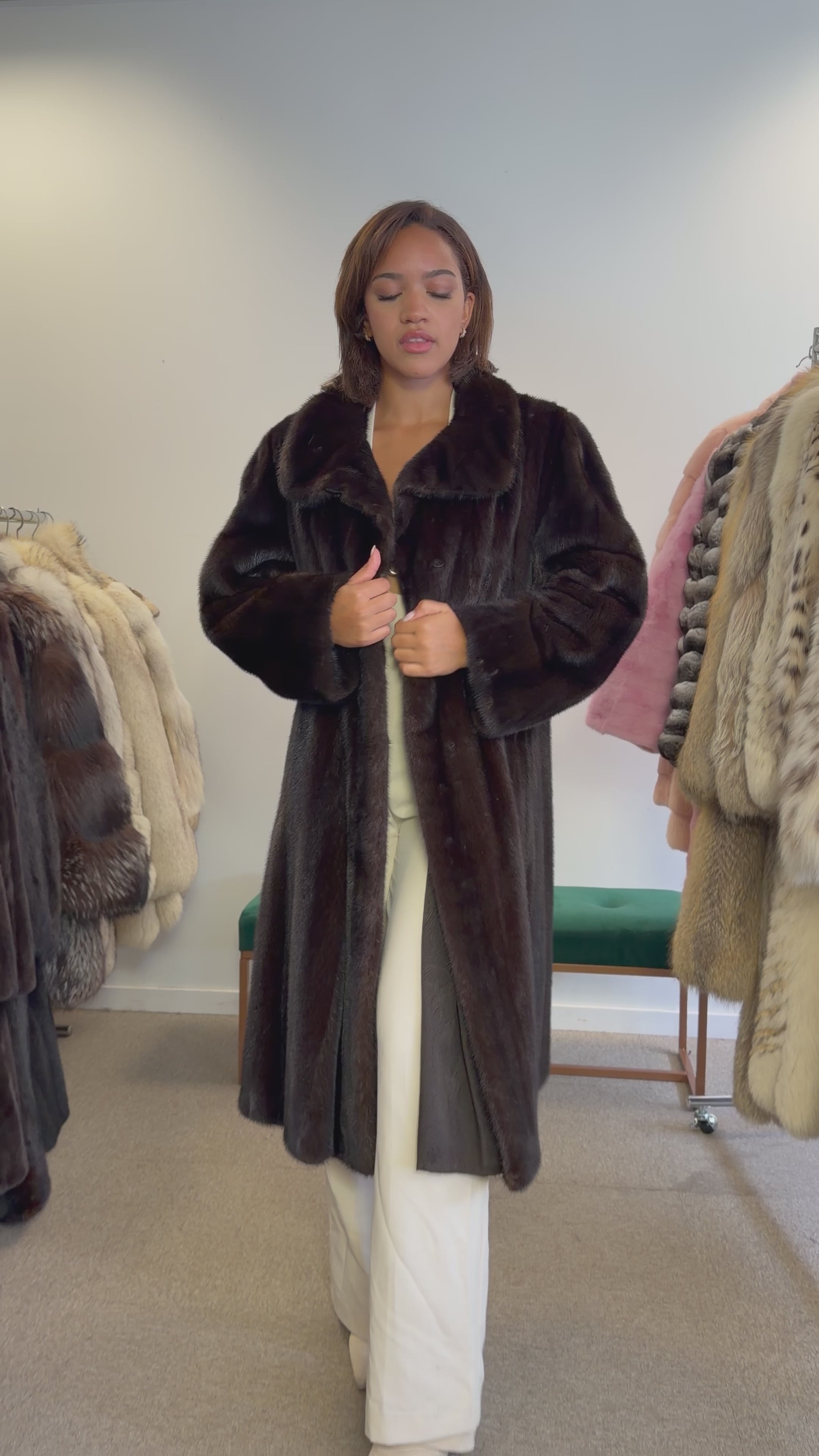 High quality Mink Fur Coat, Dark Brown, soft fur, XXL