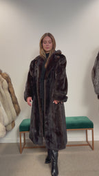 Mink Fur Coat, Dark Brown, Full Length, Size L