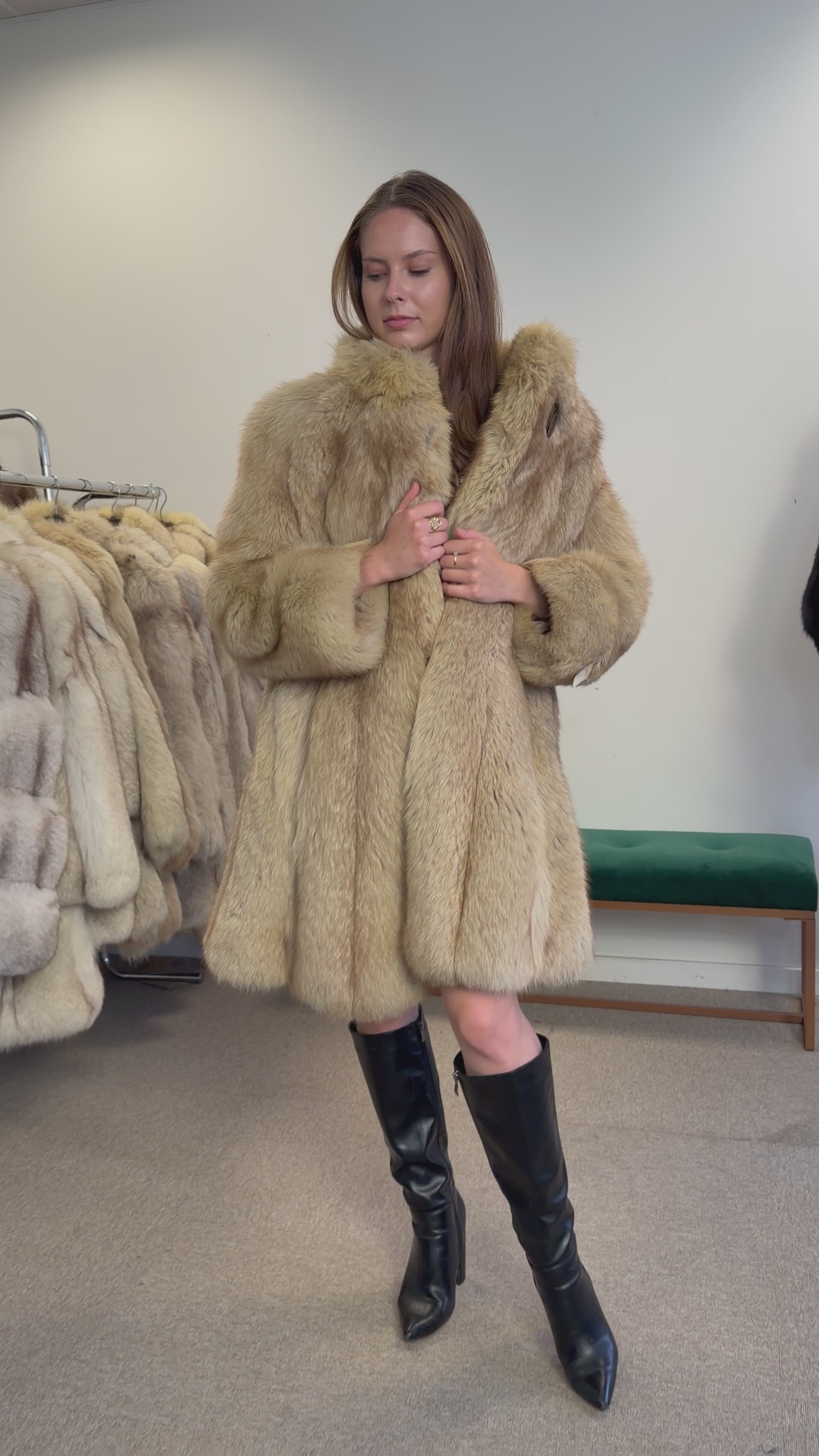 Blue Fox Fur Coat, Golden Reflection, Size S