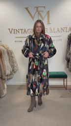 Mixed Colour Dyed Mink Fur Coat, XL, Full Length, Belted