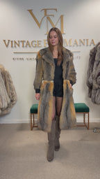 Grey Fox Fur Coat, Small, Black Leather