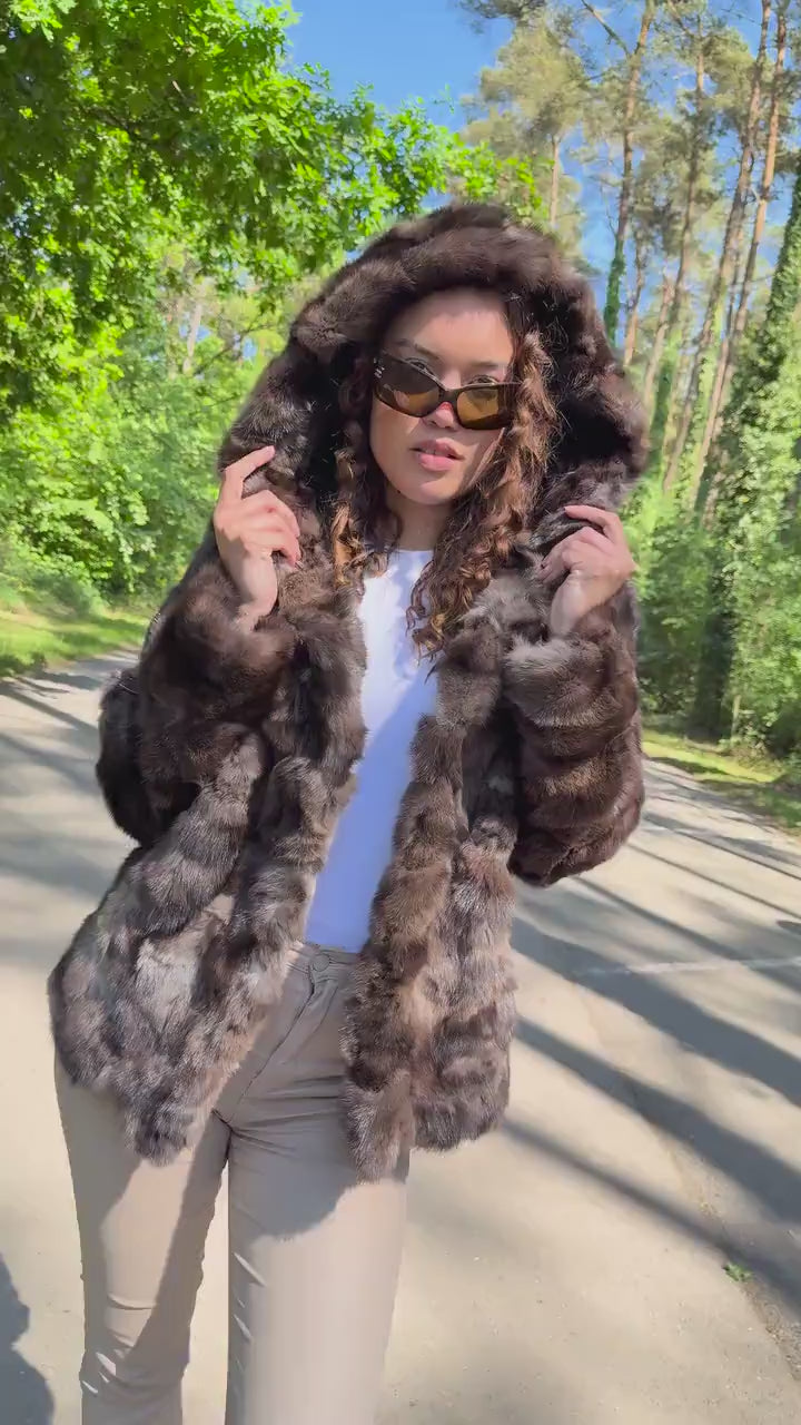 Genuine Sable Fur Jacket with Hoodie, M/L Size, Soft Eye-Catching, Rich Expensive Fur Jacket, Sable Fur for Women, Premium Fur, Luxurious
