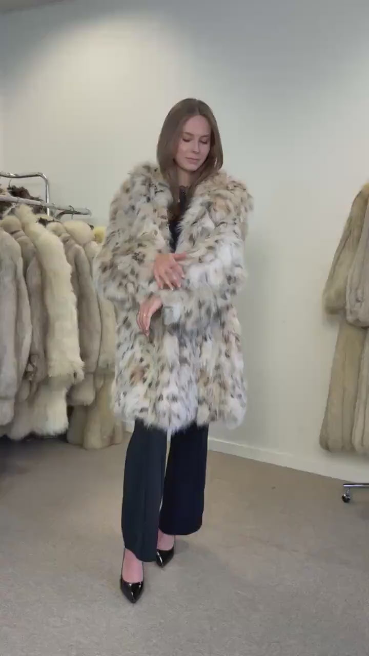 Lynx fur coat, highest quality hooded lynx jacket in M/L size, only belly lynx fur coat, real fur coat, lynx coat, fur coats women, fur