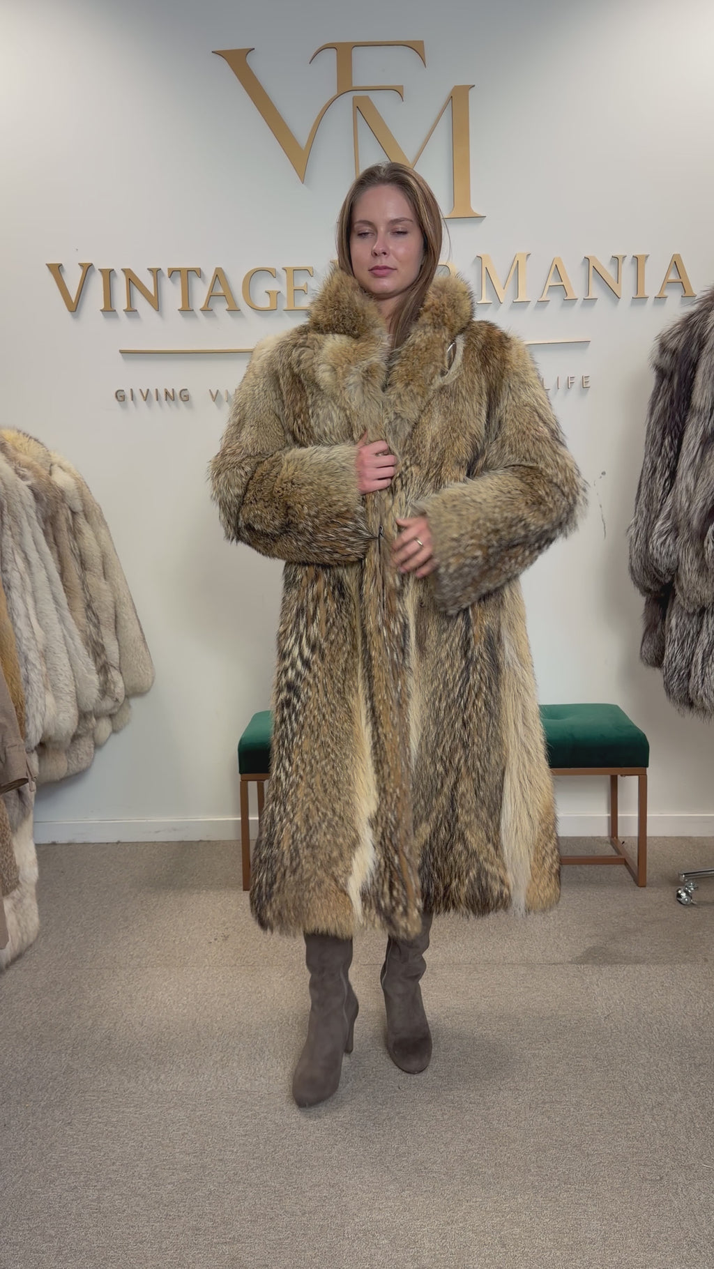 Coyote Fur Coat, Large, Full Length, Fluffy