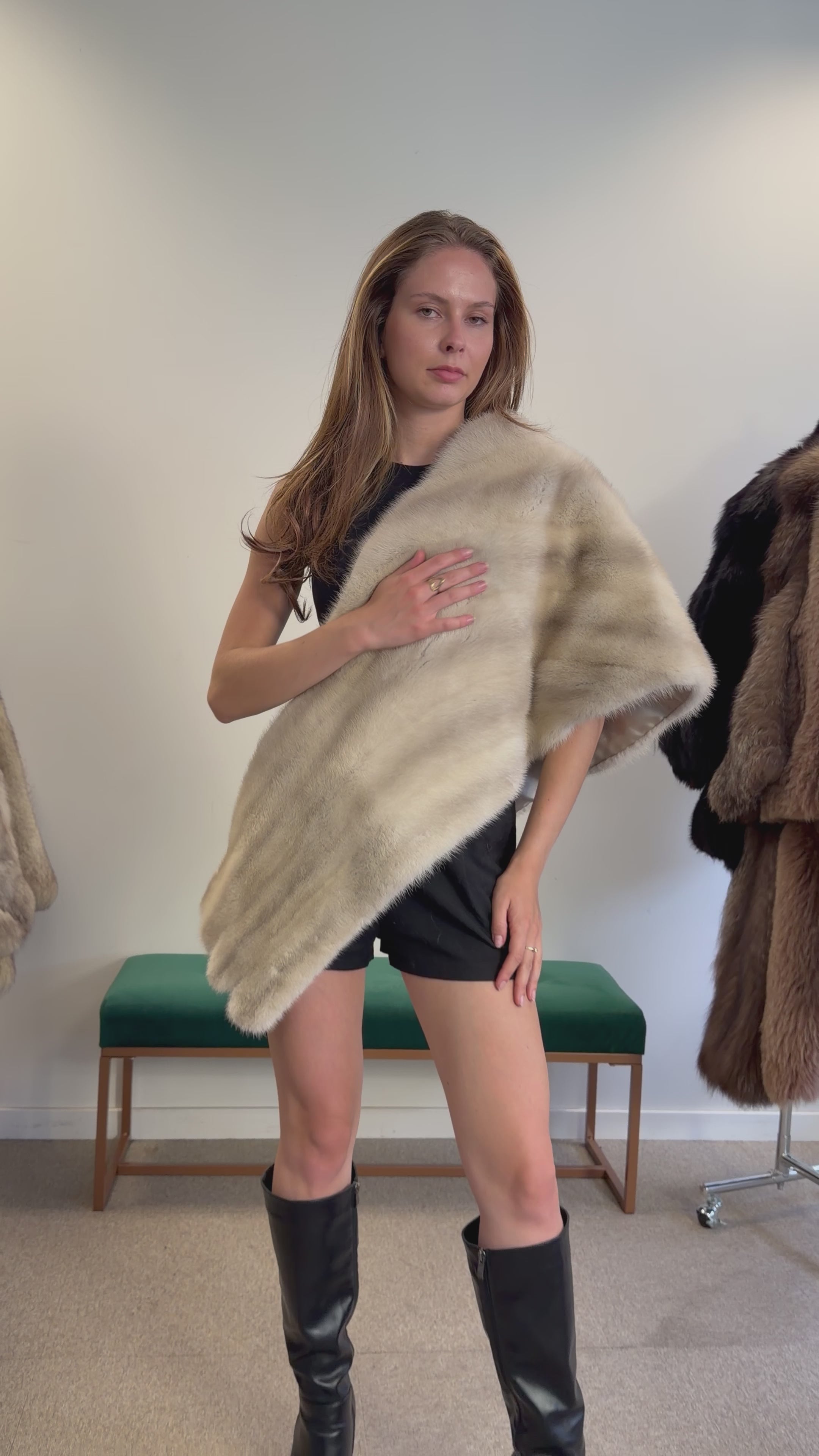 Mink Fur Stole, Grey, 170 cm Shoulder Wrap