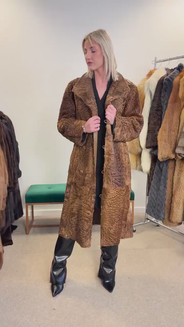 Green Astrakhan Leather Coat, S Size, Double Sided Coat, Vintage Fur Coat, Real Fur Coat, Fur Leather Coat, Womens Fur Coat, Astrakhan Fur