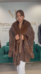 Lamb Nappa Leather Cape with Finn Raccoon & Fox, XL, La Mia