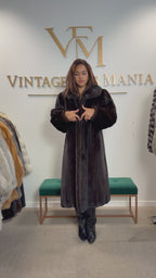 Mink Fur Coat, Dark Brown Almost Black, XL, Crown Lining