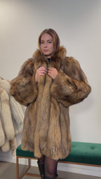Fox Fur Coat, Cross Fox, Shoulder Pads, Size M