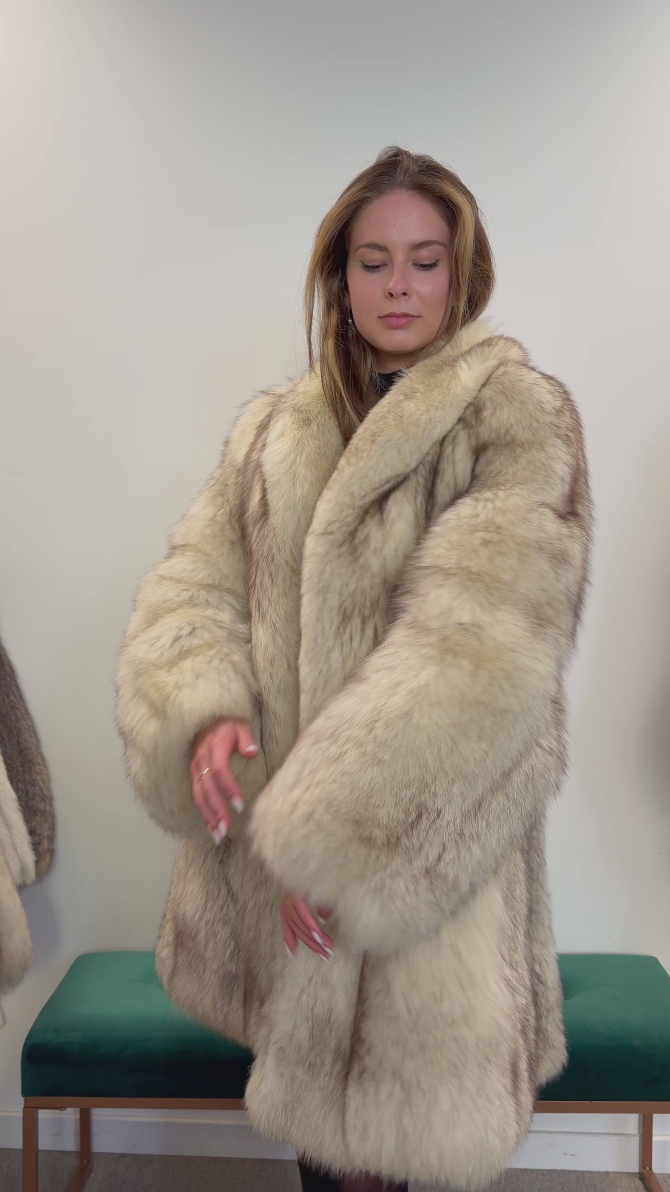 White Nordic Arctic Fox Fur Coat, Size L