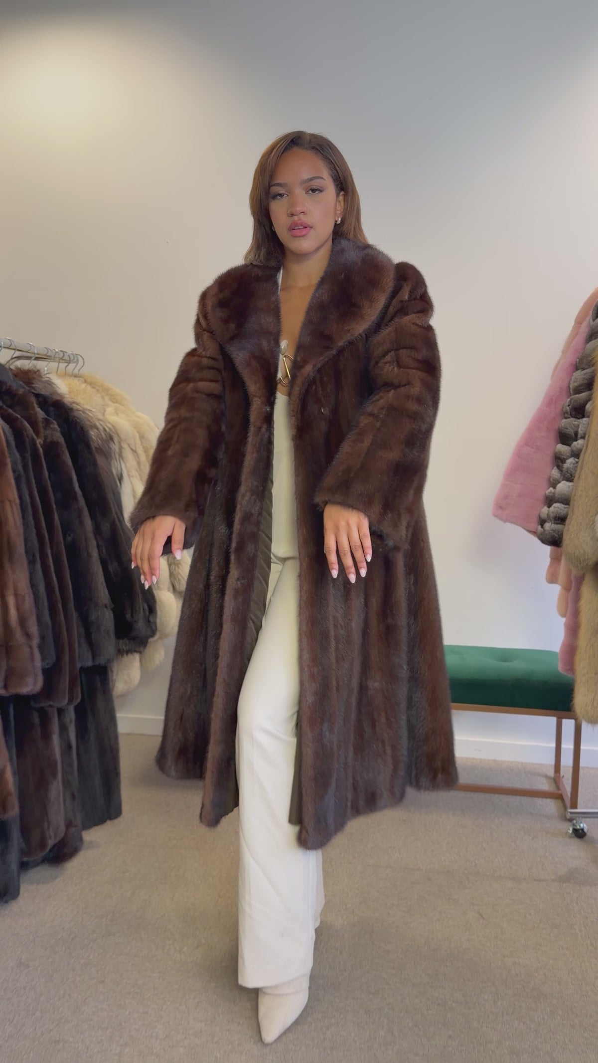 Brown Mink Fur Coat, Large, Luxury