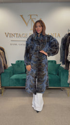 Blue & Black Dyed Fox Fur Coat, Large, Pieced