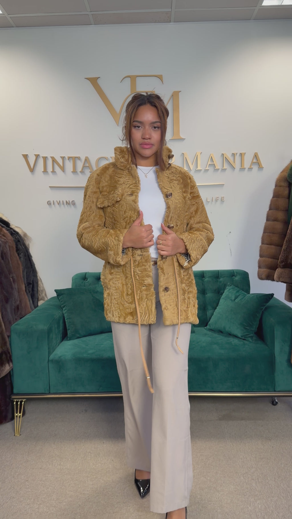 Golden Astrakhan Lamb Nappa Jacket, Medium, Designer