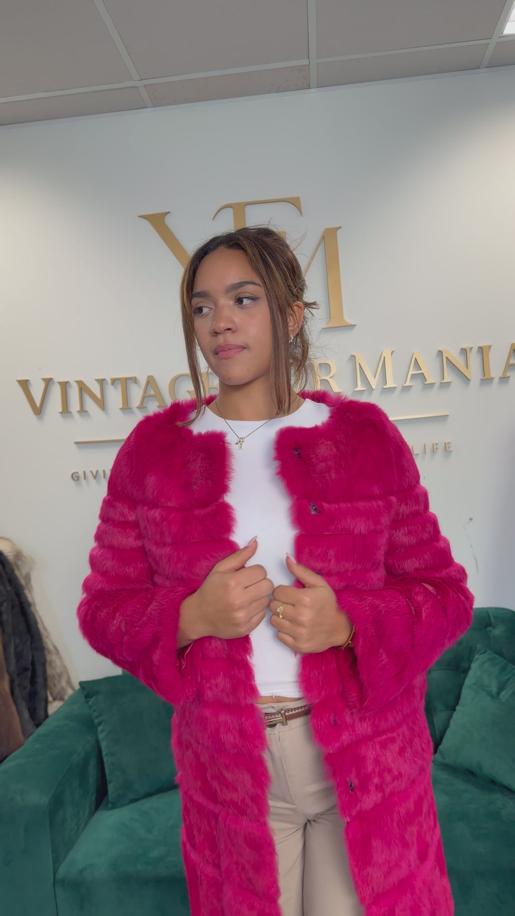 Pink Rabbit Fur Jacket, Small, Light