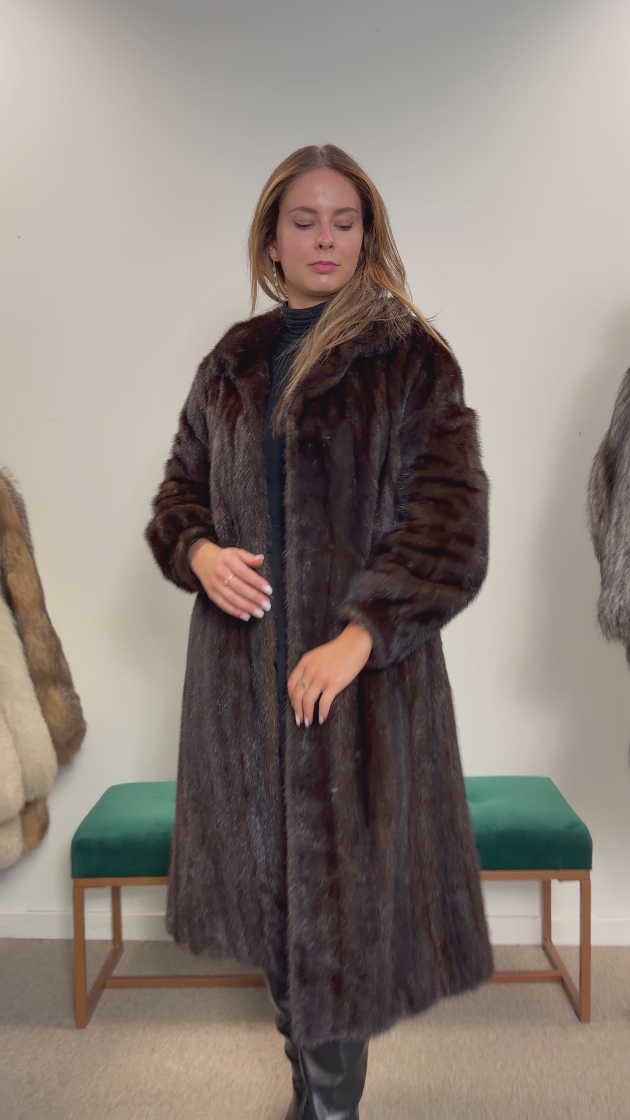 Mink Fur Coat, Dark Brown, Size M