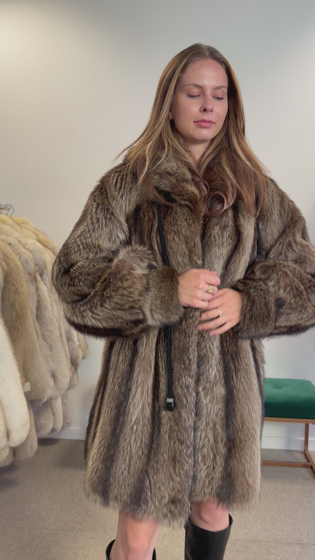 Raccoon Fur Coat, Size XL
