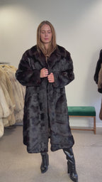 Black Rabbit Fur Coat, Large, Full Length, Soft