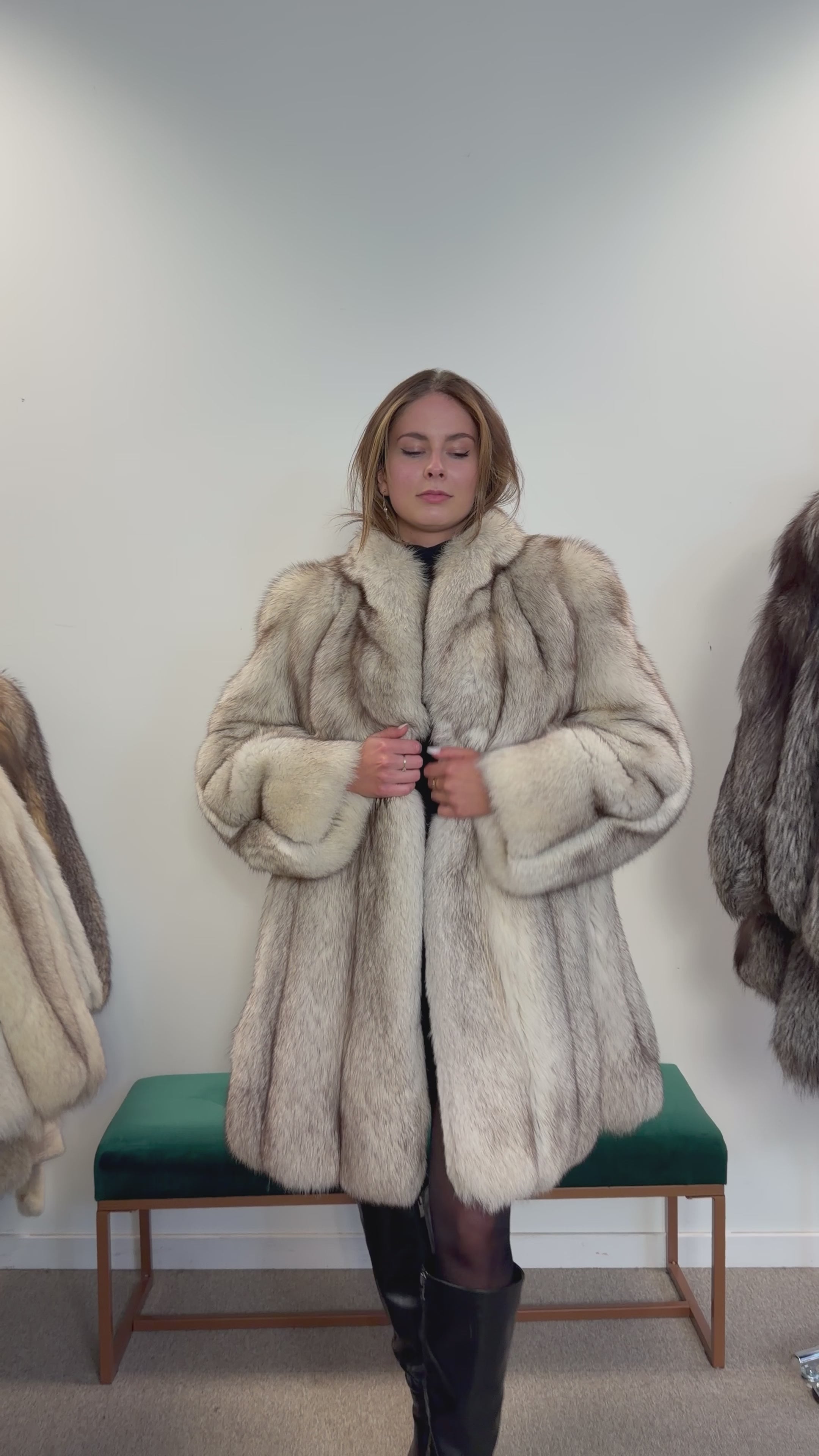 White Nordic Fox Fur Coat, Size XL