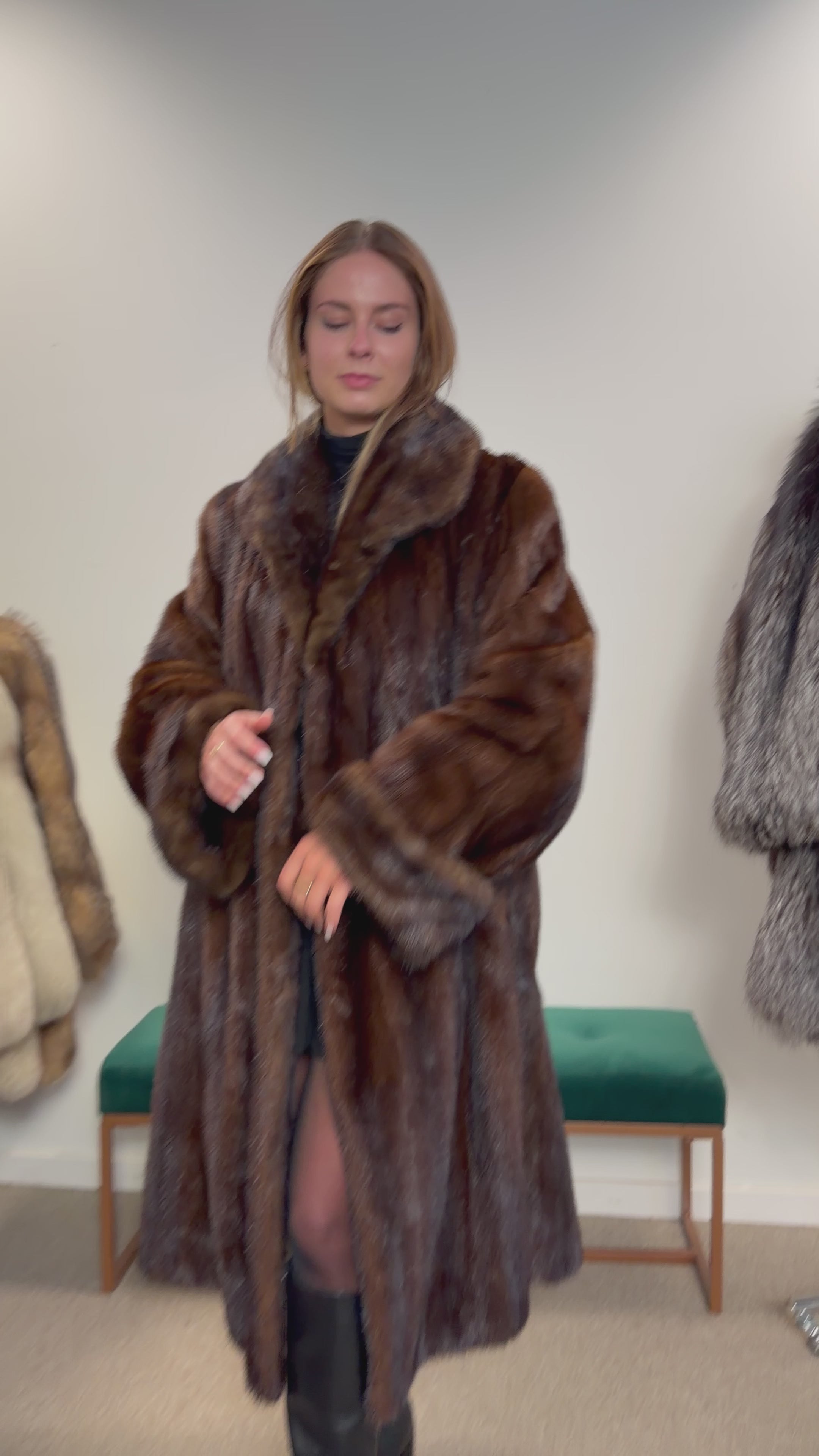 Mink Fur Coat, Brown, Thick Fur, Oversized 5XL
