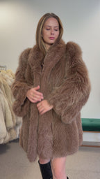 Fox Fur Coat, Brown, Size M