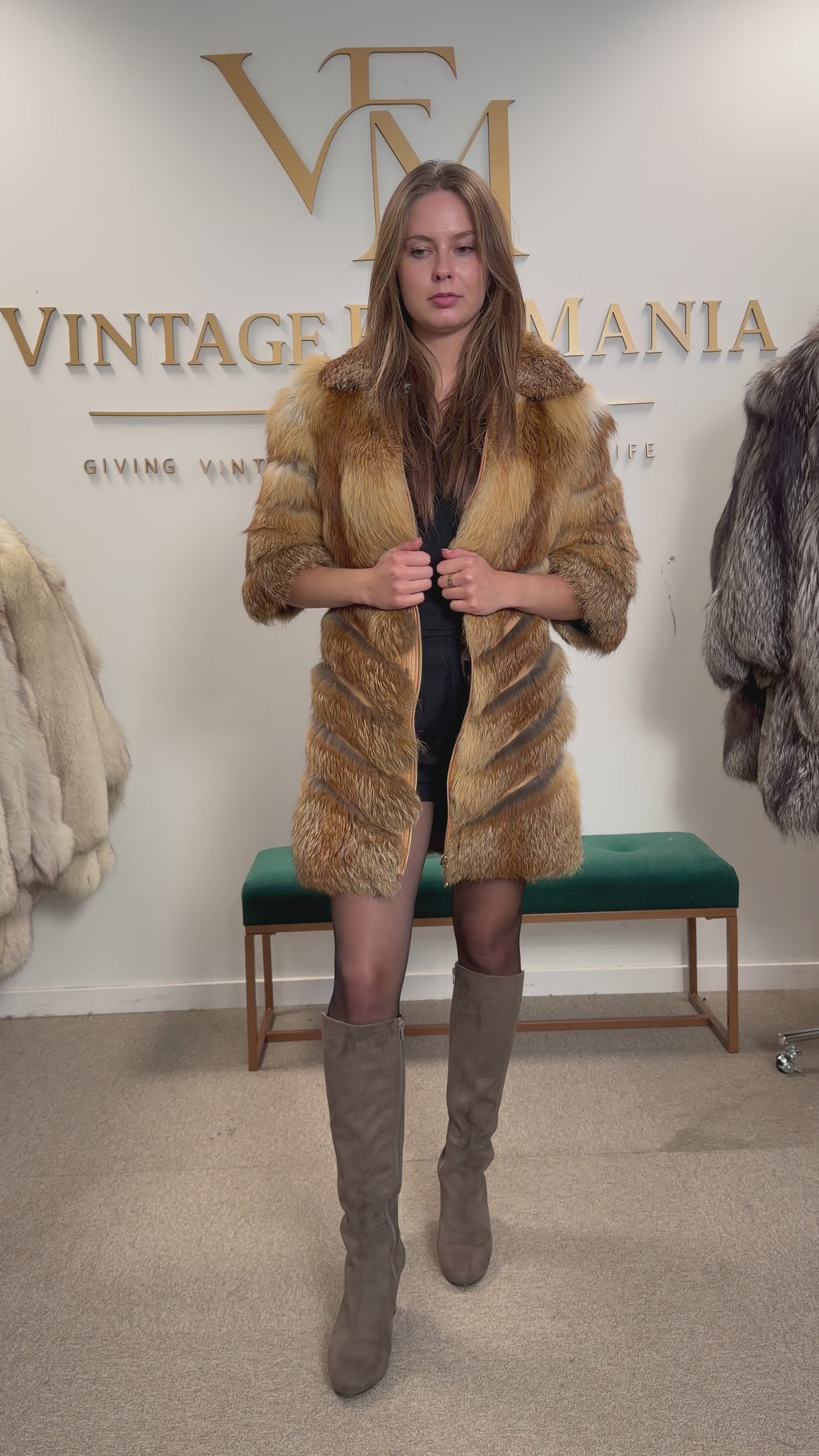 Red Fox Fur Jacket, Small, Trimmed, Short Sleeves