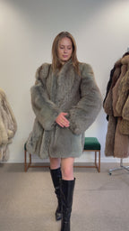 Blue Fox Fur Coat, Light Blue, Size M
