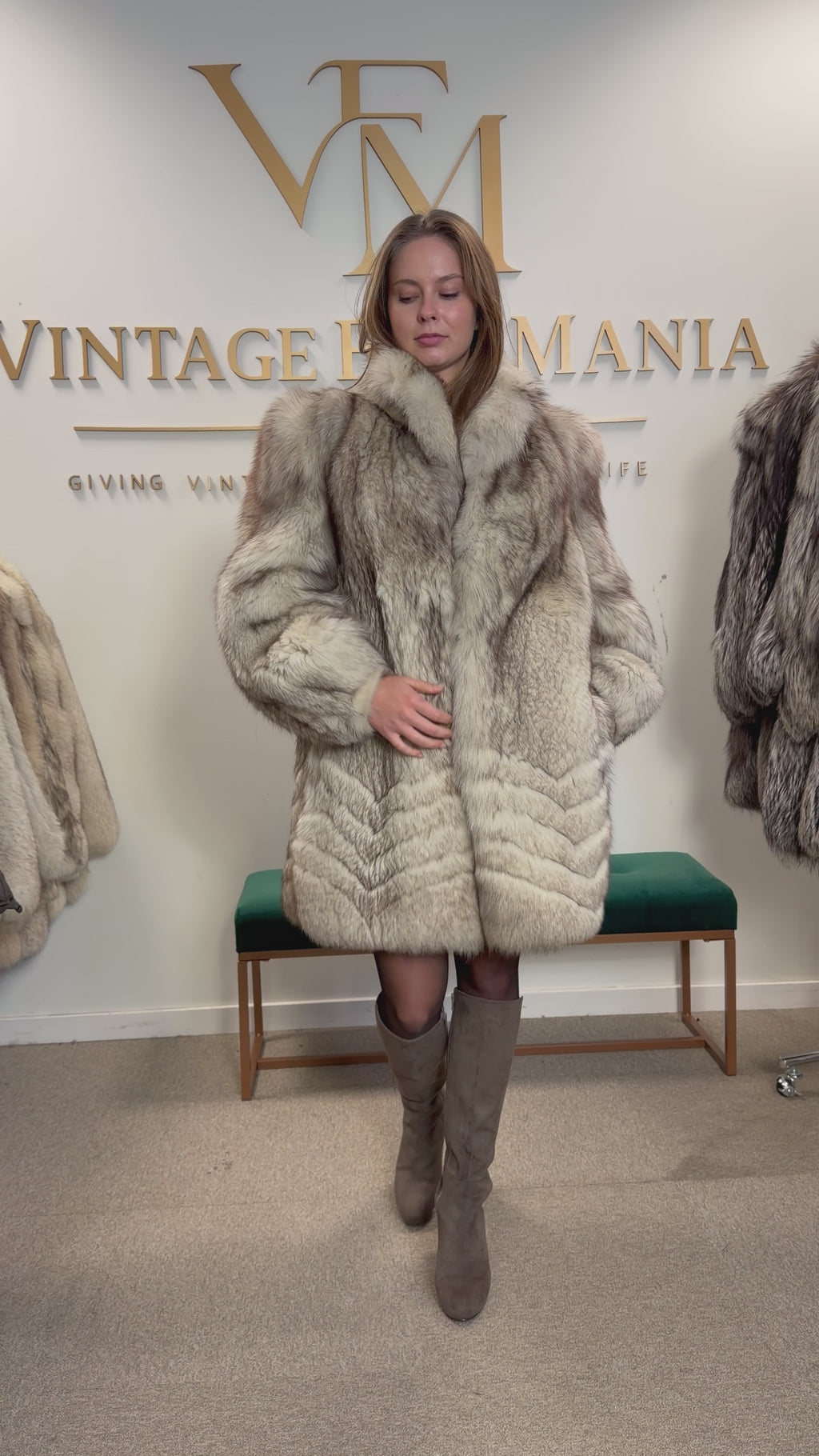White Nordic Fox Fur Coat, Medium, Thick Pelt
