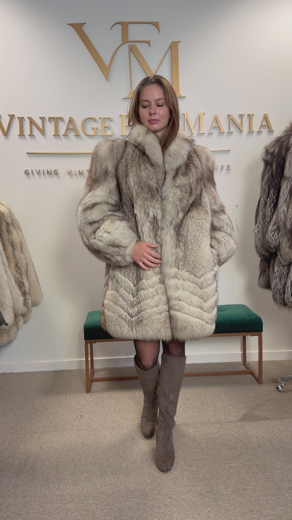 White Nordic Fox Fur Coat, Medium, Thick Pelt