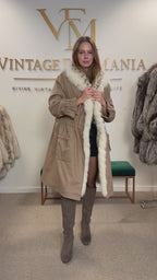 Light Beige Finn Raccoon Fur-Lined Overcoat, Medium
