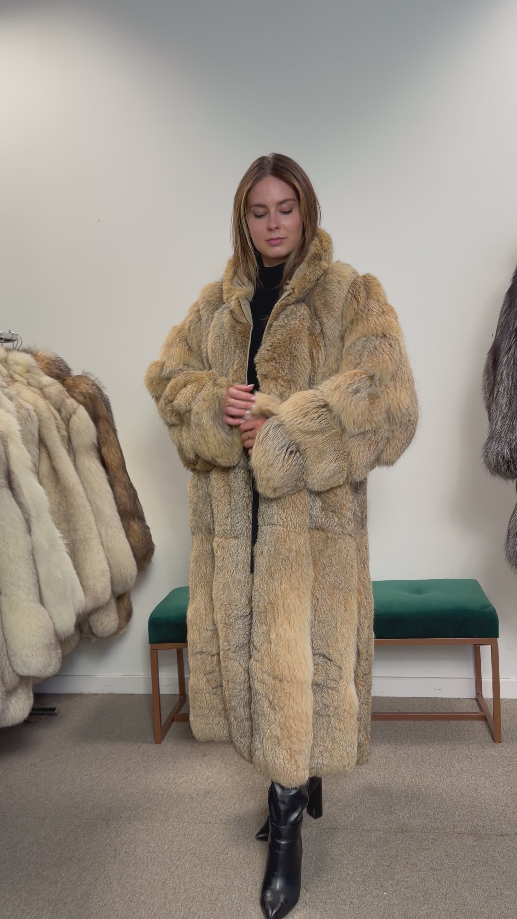 Lynx & Fox Fur Coat, Convertible, Full Length, Size L