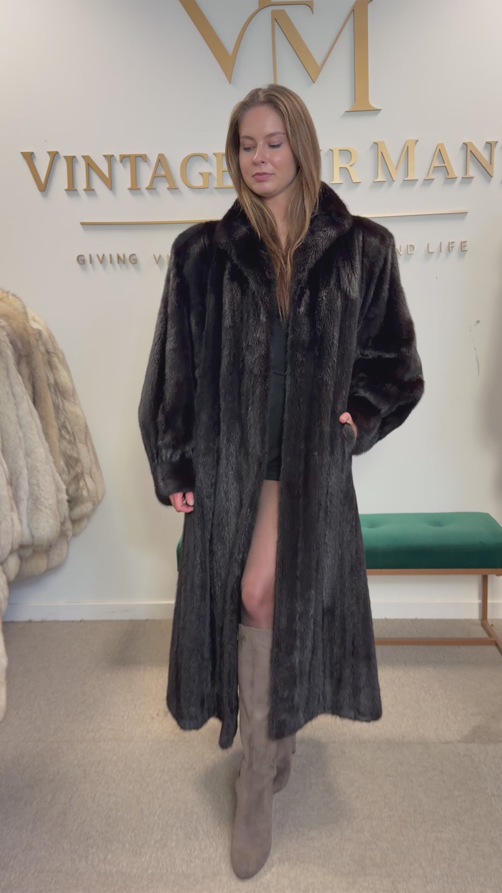 Almost Black Mink Fur Coat, XXL, Full Length, Luxury