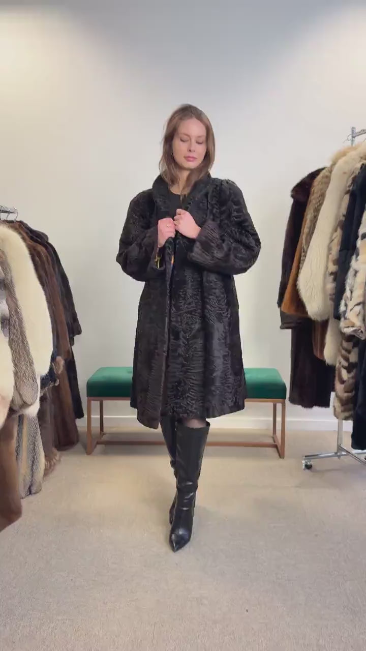 Luxury Astrakhan Coat, Black Astrakhan Fur, XL Size, Real Fur Coat, Designer Fur Coat, Women's Fur Coat, Vintage Fur Coat, Astrakhan Coat