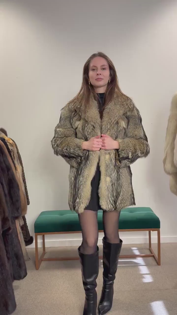 Coyote Fur Coat, Small Size, Vintage Fur Coat, Coyote Fur Coat, Real Fur Coat, Women's Fur Coat, Real Coyote Fur Coat, Coyote Coat Women