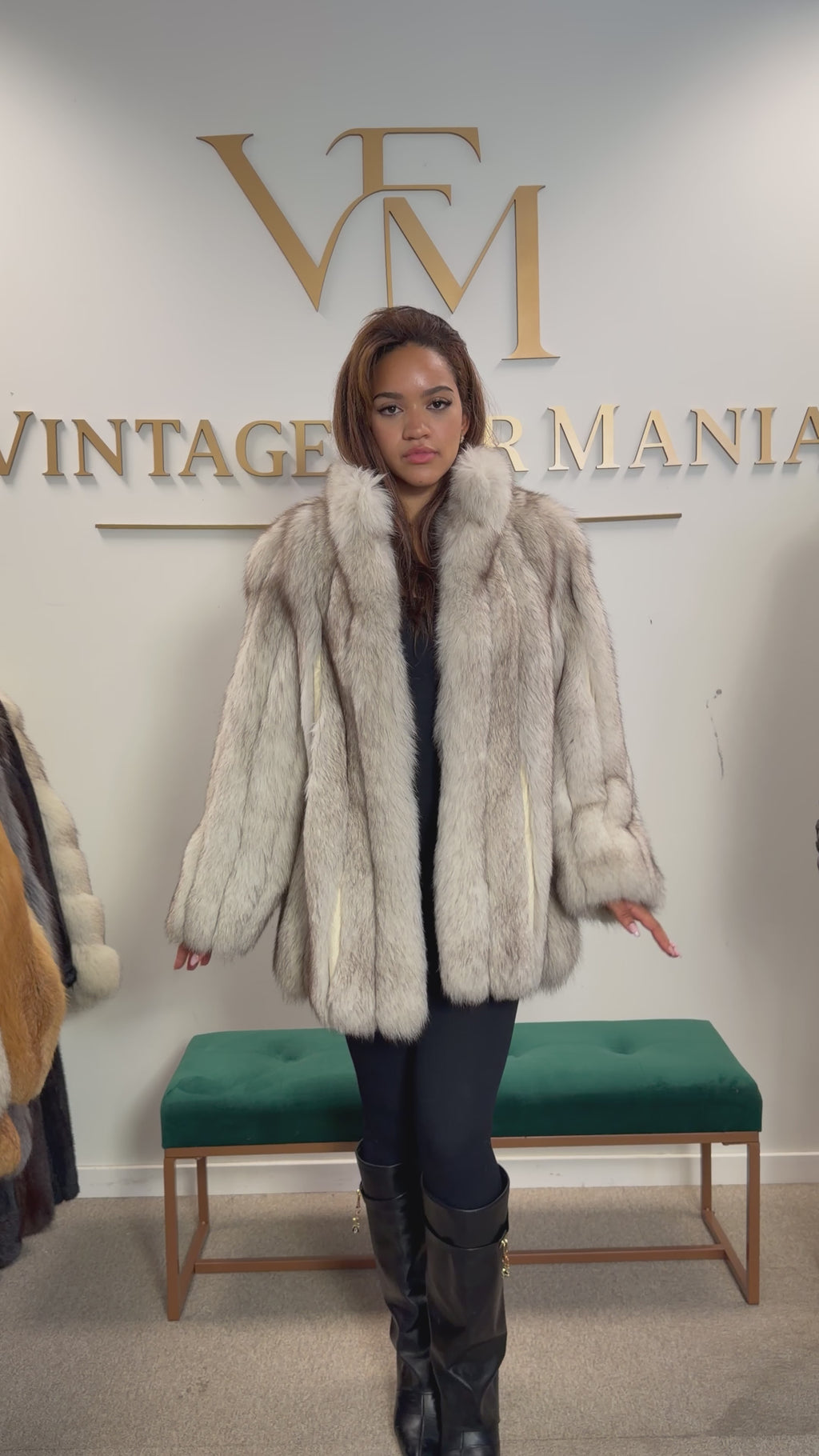 White Blue Fox Fur Jacket, Short and Soft, Medium
