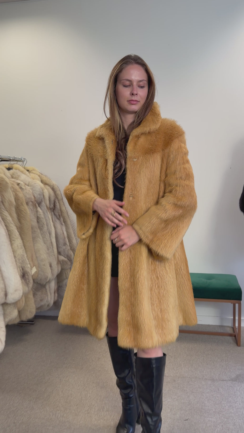 Golden Beaver Fur Coat, Small