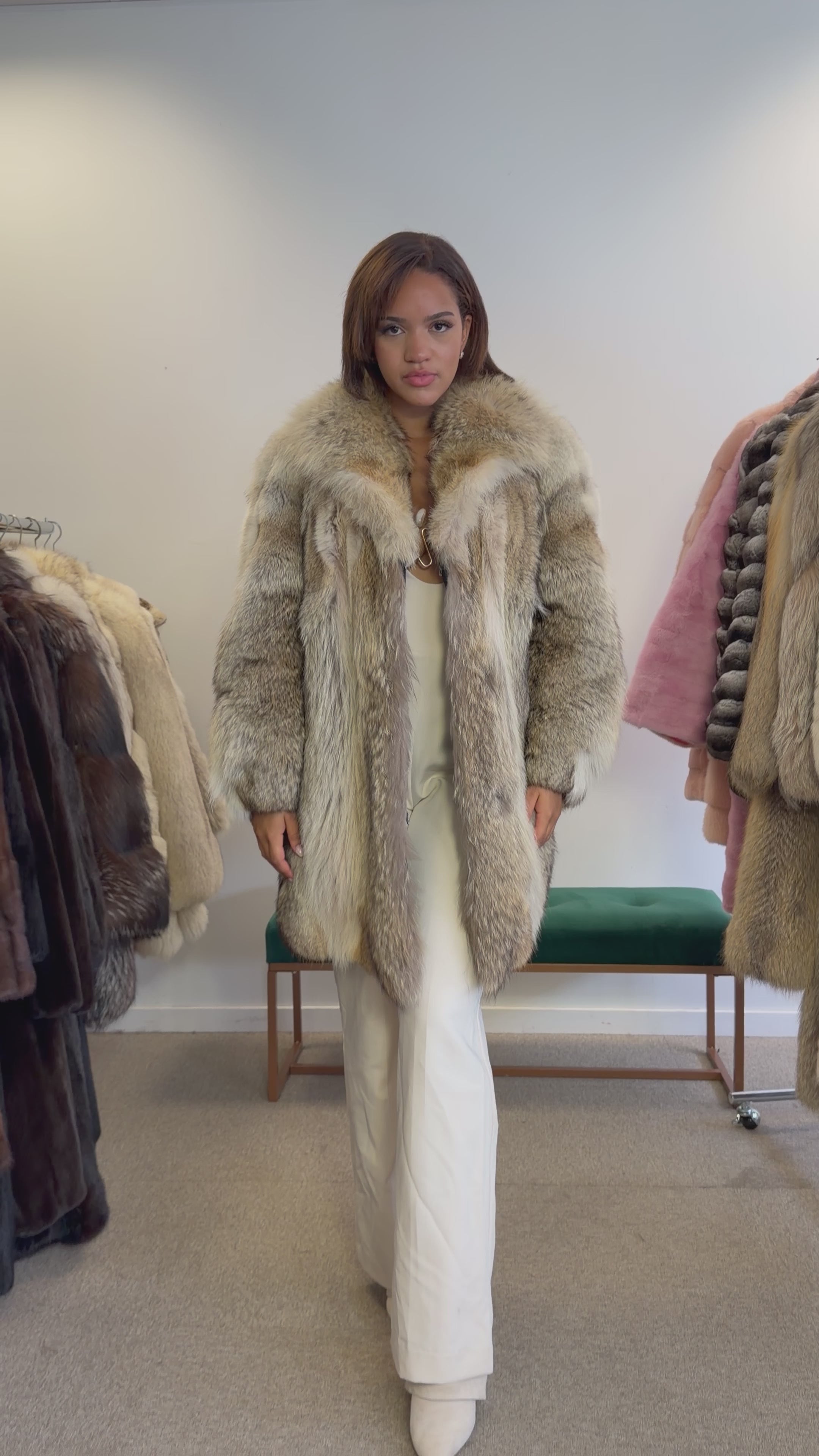 Coyote Fur Coat, Hip Length, Size XL